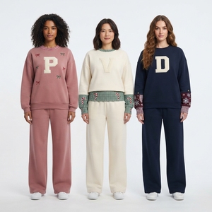 Wholesale Custom <b>Christmas</b> Letter <b>Sweatshirt</b> and Trouser Outfit for <b>Women</b> Crew Neck Long Sleeve Embroidered Winter Apparel - Product Image 5