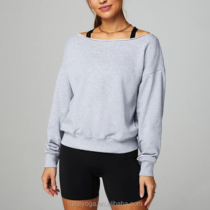 Women's Oversized <b>Off</b> <b>Shoulder</b> <b>Sweatshirt</b> Solid Color Knitted Cotton Breathable Autumn Casual Wear - Product Image 5