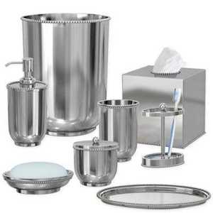 Ensemble de salle de bain en métal au design classique et luxueux, éco-responsable, pour la décoration moderne de la maison : distributeur de savon, porte-brosse à dents, gobelet, plateau (personnalisable) - Product Image 1