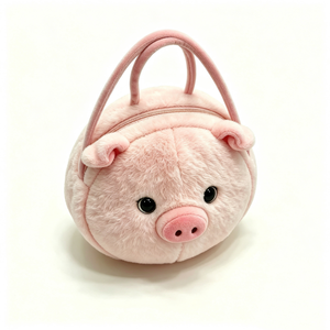 Sac à main rond personnalisé en peluche cochon rose, Sac à bandoulière en peluche cochon doux, Sac fourre-tout mignon en peluche cochon rose, Sac à poignée supérieure moelleux en forme d'animal - Product Image 2
