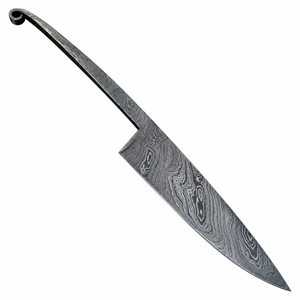 Couteau à lame fixe motif Damas gris argenté avec manche en métal torsadé noir, pointe incurvée, outil de coupe extérieur - Product Image 1
