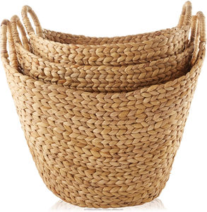 Paniers de bateau multifonctionnels exclusifs JF avec poignées, en jacinthe d'eau naturelle tressée, organisateurs de rangement pour couvertures - Product Image 4