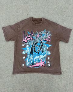 เสื้อยืดคอกลมทรงครอปผู้ชายแฟชั่น ดีไซน์เก๋ ผ้าฝ้ายทรงบ็อกซี่ ปักลาย พิมพ์ลาย ตกแต่งด้วยผ้าตาข่าย ตัดเย็บแบบแพทช์เวิร์ค ชายเสื้อแบบดิบ ทรงหลวมใส่ได้ทั้งผู้ชายและผู้หญิง - Product Image 5