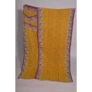 Vintage <b>Indian</b> Kantha Quilt Floral Cotton <b>Throw</b> Handmade Boho Reversible Bedspread Blanket Decor - Product Image 1