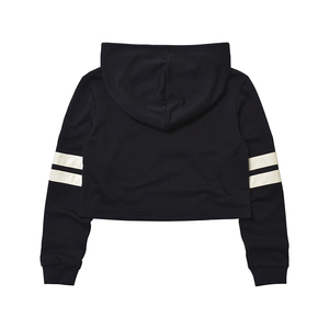 เสื้อครอปมีฮู้ดสำหรับผู้หญิง แขนยาว สีพื้น เสื้อสเวตเชิ้ตลำลอง มีแถบสีขาวที่แขนเสื้อ ผ้าฝ้ายถัก ใส่ได้ในฤดูใบไม้ร่วง - Product Image 3