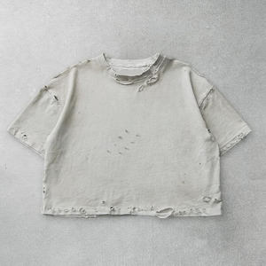 Camiseta de hombre al por mayor, vintage, con lavado ácido, 100% algodón, corte holgado, extragrande, corta, desgastada, con diseño de punto y estampado - Product Image 3