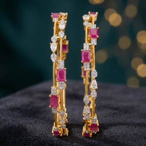 Luxury Brass Gold Plated <b>Ruby</b> Cubic Zirconia Bangles Indian Traditional CZ Emerald Cut Stone Kada <b>Bracelet</b> For Women - Product Image 1