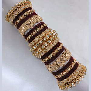 หิน pota ชุบทองและไข่มุก meenakari กำไลข้อมือชุดเครื่องประดับที่ดีคอลเลกชัน - Product Image 1