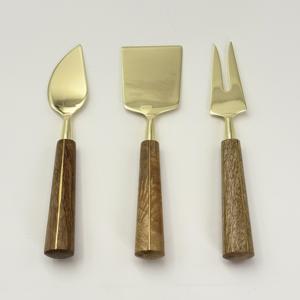 Juego de utensilios de queso de acero inoxidable de diseño con mango de madera, utensilios de mesa de moda, cubertería de lujo, herramientas para queso. - Product Image 1