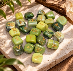 Meilleur ensemble de 25 runes SERPENTINE de guérison, pierres de cristal polies, chakra spirituel, collection bouddhiste - Product Image 1
