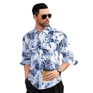 Chemise hawaïenne pour hommes, vêtements de resort, imprimé floral, chemise décontractée pour les vacances - Product Image 1