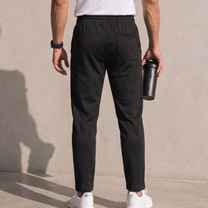 Pantalon de jogging décontracté pour homme, noir, séchage rapide, coupe droite, style vintage, taille élastique, cordon de serrage, poches latérales, léger - Product Image 5