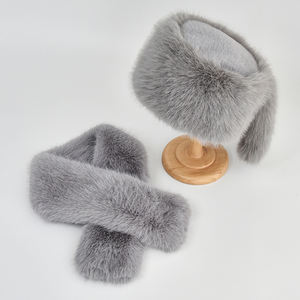 Custom Winter Faux Fur <b>Hat</b> Scarf Set Warm <b>Women</b> Flat <b>Top</b> Bucket Caps With Two Tails Caps Scarves Wholesale - Product Image 6