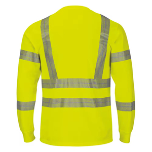 <b>Hi</b> <b>Vis</b> Long Sleeve Work <b>Shirt</b> Men Reflective Tape Polyester Safety Uniform Construction Wear - Product Image 3