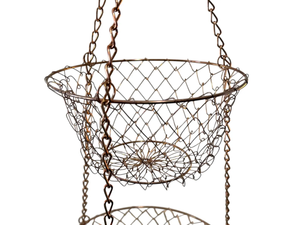 Vintage <b>Cast</b> Iron Wire Mesh Rectangle Hanging Baskets Wooden Handle Durable <b>Powder</b> Coated Finish Customizable Color Logo for - Product Image 6