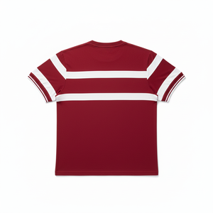 T-shirt rouge pour homme à manches courtes avec rayures blanches et logo, design sportif, col rond, coupe classique, tissu jersey - Product Image 4
