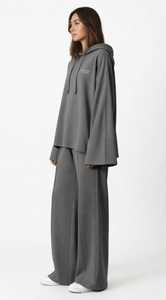 Conjunto Deportivo de Otoño para Mujer, Estampado, Gris, con Capucha, 2 en 1, Sudadera Holgada de Manga Larga y Pantalones Anchos - Product Image 2