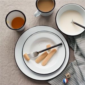 Wholesale Round Enamelware Charger <b>Plate</b> Vintage Metal Dinner <b>Plate</b> Rustic <b>Decorative</b> Underplate for Hotel Restaurant Supplies - Product Image 1