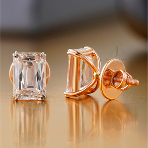 14K Rose Gold 4-Prong <b>Stud</b> Earrings 6.19 CT <b>Emerald</b> Cut Lab Grown Diamond 18K Solid Gold 950 Platinum Yellow Gold Main Stone - Product Image 4