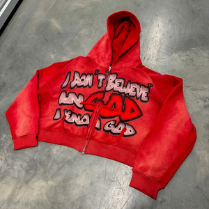 Sudadera con Capucha Corta Premium de Algodón Grueso, Estampado Graffiti Desgastado, Felpa Lavada, Ajuste Regular, Ecológica y de Secado Rápido - Product Image 2