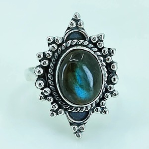 <b>Labradorite</b> <b>Ring</b> 925 Sterling Silver Handmade Boho Statement Promise Jewelry for Women Natural Oval Shape Gemstone Jewelry - Product Image 5