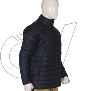 Carewear Sports OEM Men's Navy Blue Stand Collar Puffer <b>Jacket</b> Casual Breathable <b>Waterproof</b> Windproof Zipper Closure Regular Fit - Product Image 2