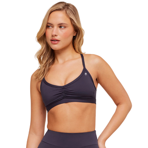 Custom Logo Women Midnight Purple Ruched Strappy Sports Bra Nylon Spandex <b>Light</b> Support Yoga Top Gym Fitness Workout Wear Purple - Product Image 2