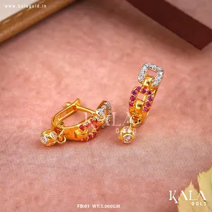 Aretes Tradicionales y Elegantes de Oro de 18K Estilo Bali para Mujer, Diseño Moderno con Diamantes Redondos de Corte Brillante, Tipo Clip, Regalo - Product Image 2