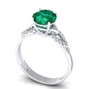 Anillo REYES con Gema de Esmeralda de Corte Brillante Redondo de 2 Quilates, Certificado GRA, Plata de Ley 925, Moissanita, Piedra de Nacimiento, Joyería Fina - Product Image 1