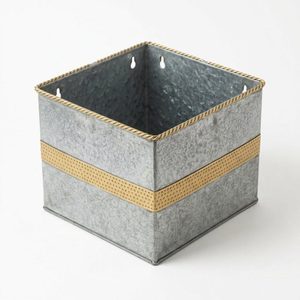 Handmade Galvanized Iron Square Wall <b>Basket</b> 26 cm Zinc Gilt Brass Deewar Format Home Decor - Product Image 3