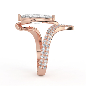Bague en or jaune 14K 18K avec diamant de laboratoire taille marquise, collier en or pointu, sangle fendue croisée, pavé multi-rangs, joaillerie fine - Product Image 6