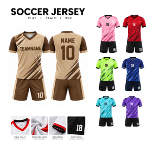 Ensemble de maillots de football personnalisés de qualité supérieure, col en V, manches courtes, 100% polyester, impression sublimée, évacuation de l'humidité, pour hommes adultes - Product Image 5