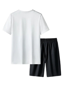 Ensemble de pyjama en coton pour homme, t-shirt à manches courtes avec poche et short à cordon de serrage, vêtements de nuit décontractés respirants pour l'été - Product Image 3