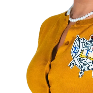 Ladies SGRho Pearled Button Knit <b>Cardigan</b> Personalized Logo Embroidery Classic Button Front Sweater Elegant Women's Fashion - Product Image 3