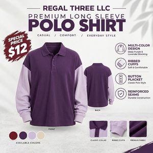 Camisetas Polo Holgadas para Mujer, Casuales, 100% Algodón Poliéster, Manga Larga, Hombros Caídos, Cuello Polo, Talla Grande - Product Image 1
