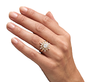 18K Solid Gold Starburst Diamond Ring Round Baguette Lab Grown Diamond Ring Accent Sunburst Engagement Ring Vintage <b>Wedding</b> Ring - Product Image 6