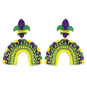 Pendientes de béisbol con cuentas, también llamados pendientes de bordado con cuentas de semillas, con diseño de mariposa tricolor y perlas finas. - Product Image 6