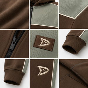 Men Brown Green Color Blocking Hooded <b>Tracksuit</b> Set Full Sleeve Drawstring Side Pockets Casual Eco-Friendly Heavyweight 2 1 - Product Image 5