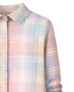 Robe chemise à carreaux pastel pour femme, manches longues, boutonnée, mi-longue, décontractée, coupe ample, en coton tissé avec poches, multicolore, pour le printemps - Product Image 5