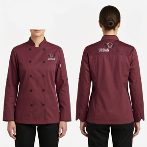Uniforme de chef pour femme en polycoton premium 210 GSM, rose, avec passepoil contrastant, panneaux sur mesure, broderie personnalisée, logo imprimé - Product Image 5