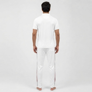 High Quality 2026 Model Men's <b>White</b> <b>Cricket</b> Uniform With Red Black Trim Breathable Polyester Sportswear With Cheap Price - Product Image 2