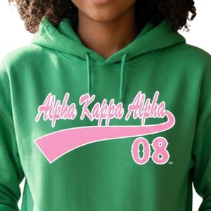 Sweat-shirt à capuche vert avec motif lettres roses, manches longues, en molleton de coton, poche kangourou, décontracté, pour femme - Product Image 2