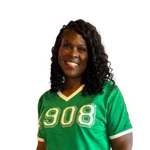 Camiseta Premium de Chenilla con Cuello en V para Mujer, Bordado de Letras Griegas, Ribete en Contraste, Top Casual de Alta Calidad para Verano - Product Image 4