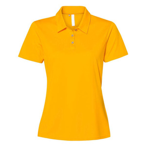 Polo pour femme en tissu tissé 100% polyester, couleur unie jaune, manches courtes, coupe décontractée, longueur normale, en vente - Product Image 1