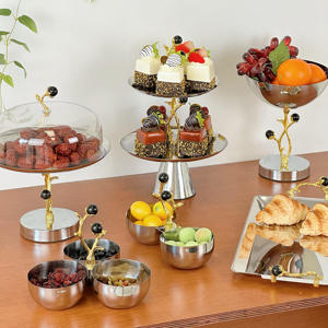Bols de service doubles en acier inoxydable avec poignée en forme de branche dorée, plat à condiments moderne pour le service des aliments et les cadeaux - Product Image 6