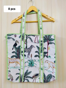 Sac fourre-tout matelassé en coton imprimé à la main indien, motif floral vintage écologique, pour usage quotidien, lavable, pour les courses - Product Image 1