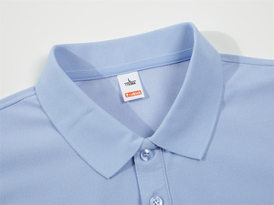 เสื้อโปโลแขนสั้นสีน้ำเงินล้วนสำหรับผู้ชาย ผ้าฝ้ายอ๊อกซ์ฟอร์ด 100% ระบายอากาศได้ดี สไตล์ลำลอง ทรงปกติ - Product Image 4