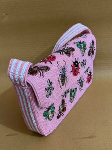 Wholesale Handmade Pink Beaded Tote <b>Bag</b> for Women Luxury Embroidered Insect Design Fashion Handbag OEM Custom Designer Shopping - Product Image 3