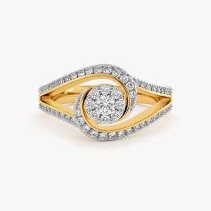 Yellow Gold Round Lab Grown Diamond Swirl Eye Cluster Ring - Product Image 2