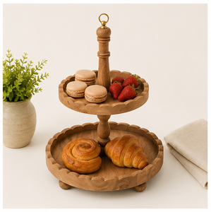 Custom 2-Tier Wooden Cake Stand with Scalloped Edge Mango Wood Cupcake <b>Display</b> Stand for Wedding Party & Dessert Serving - Product Image 3